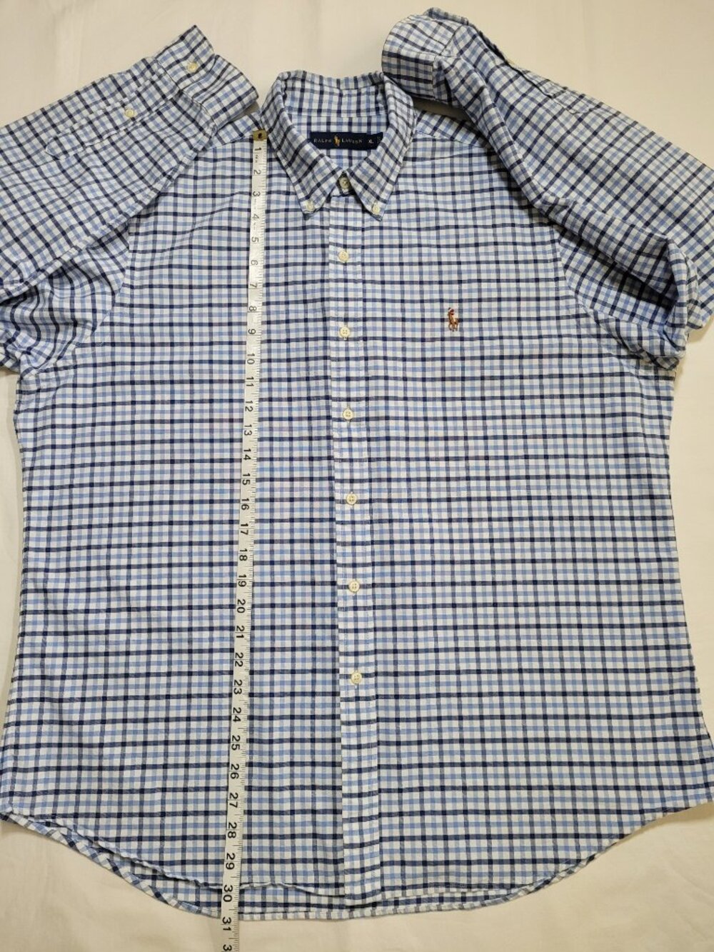 Ralph Lauren Mens Blue Checkered Plaid Gingham Oxford Dress Shirt Polo XL Preppy - Picture 6 of 9